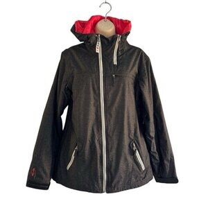 Sims Snowboarding Woman's Sz L Dark Gray Red Hooded Full Zip Ski Jacket